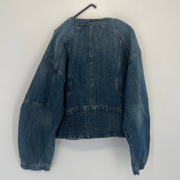 EB Denim Logan Denim Racer Moto Vintage Inspired Wide Tapered Sleeve Zip Jacket - Picture 8 of 9